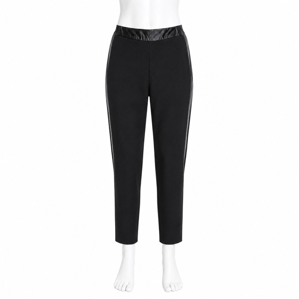 Laundry by Shelli Segal Pants Womens 6 Black Vegan Leather Tuxedo Stripe Neutral